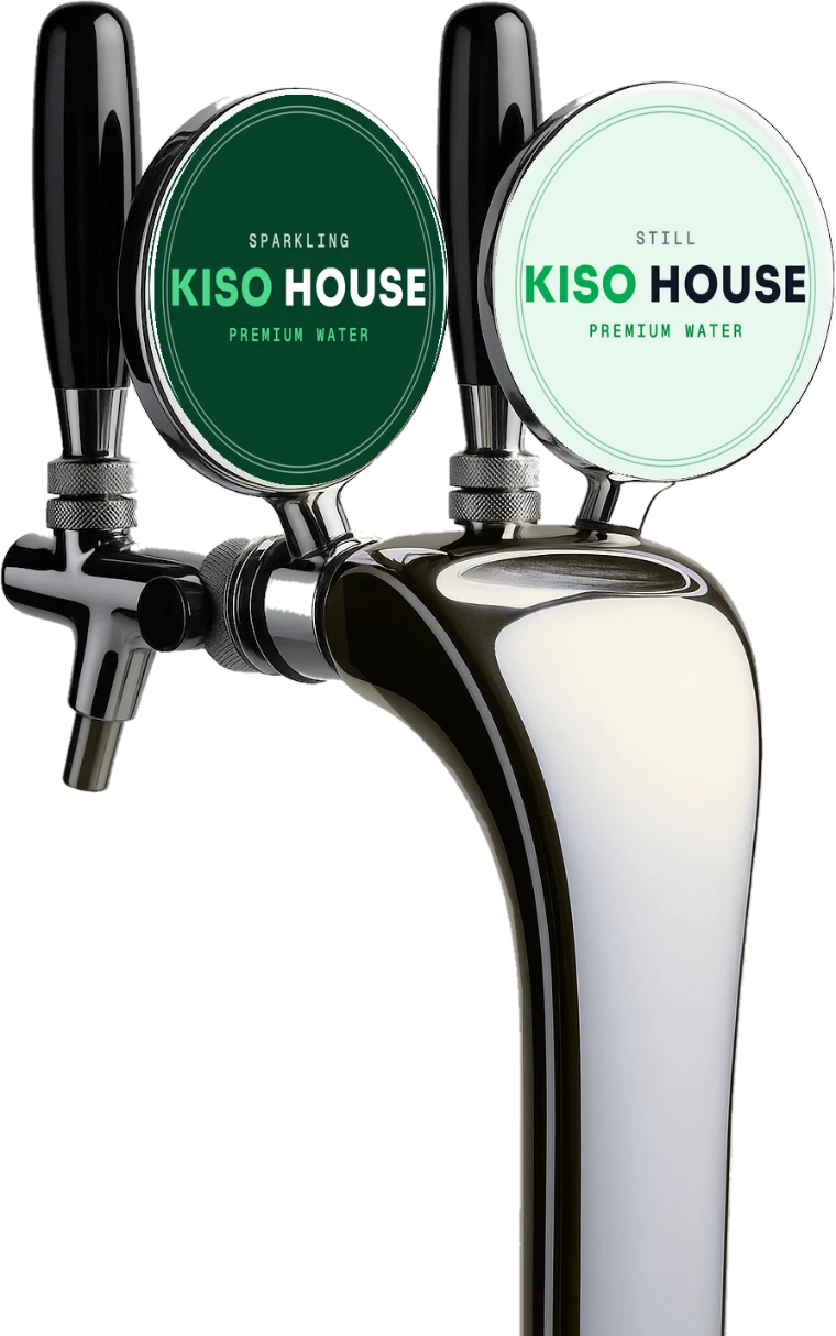 KISO HOUSE branded tap tower dispensing still and sparkling house water