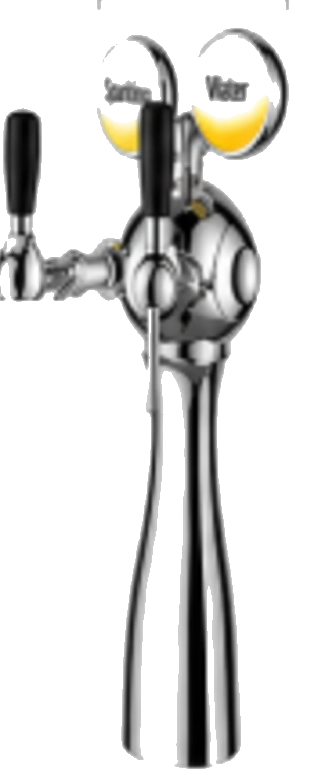 Twin-outlet chrome dispensing tower for still and sparkling water